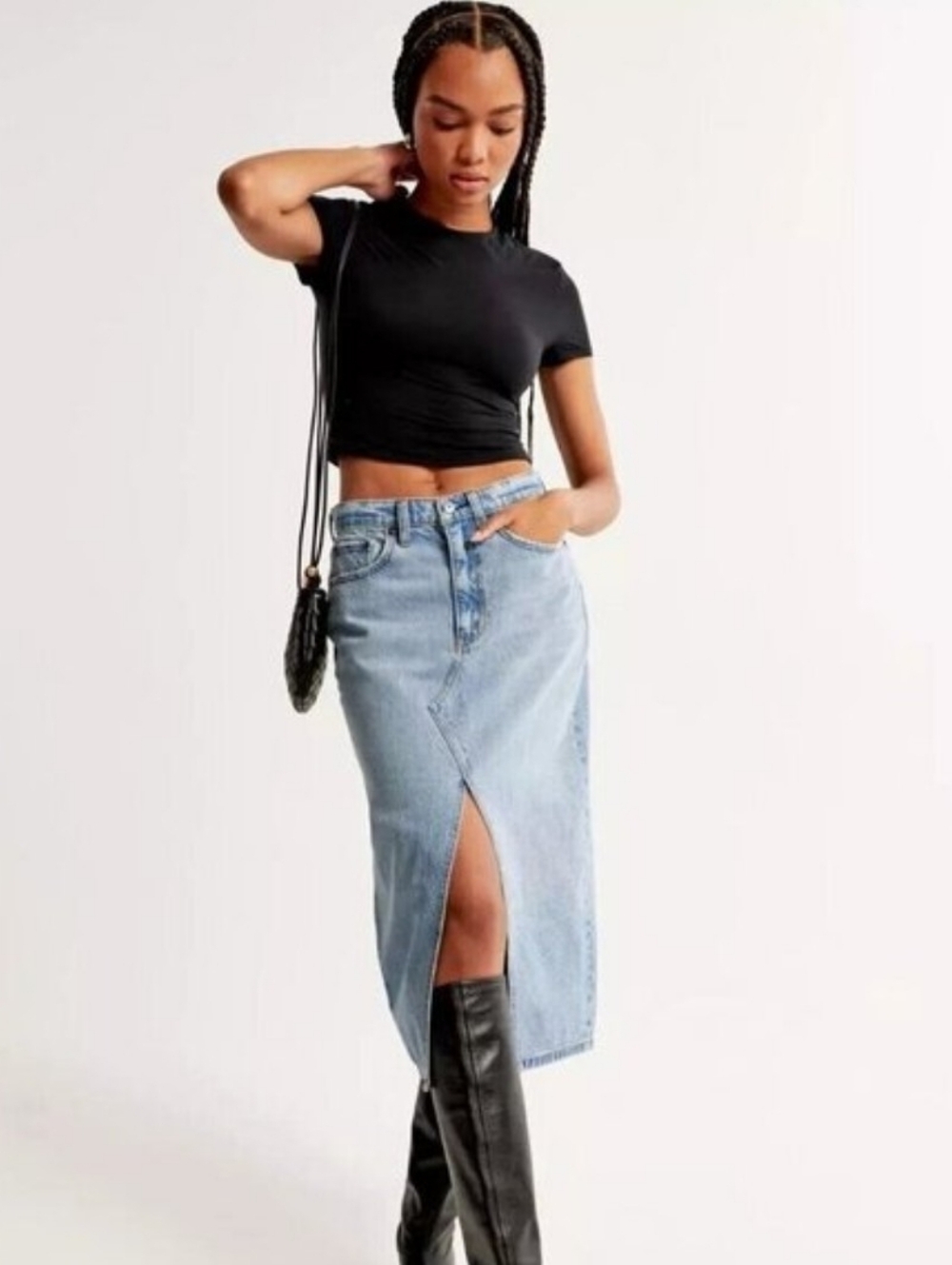 NWT Abercrombie & Fitch Women's Denim Midi Skirt with Front Slit Sz 24 00 Petite